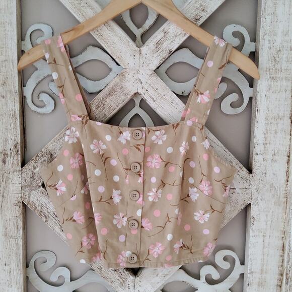 bp Nordstrom Women's Junior Small Button Front Linen Blend Crop Tank Top - Picture 6 of 11